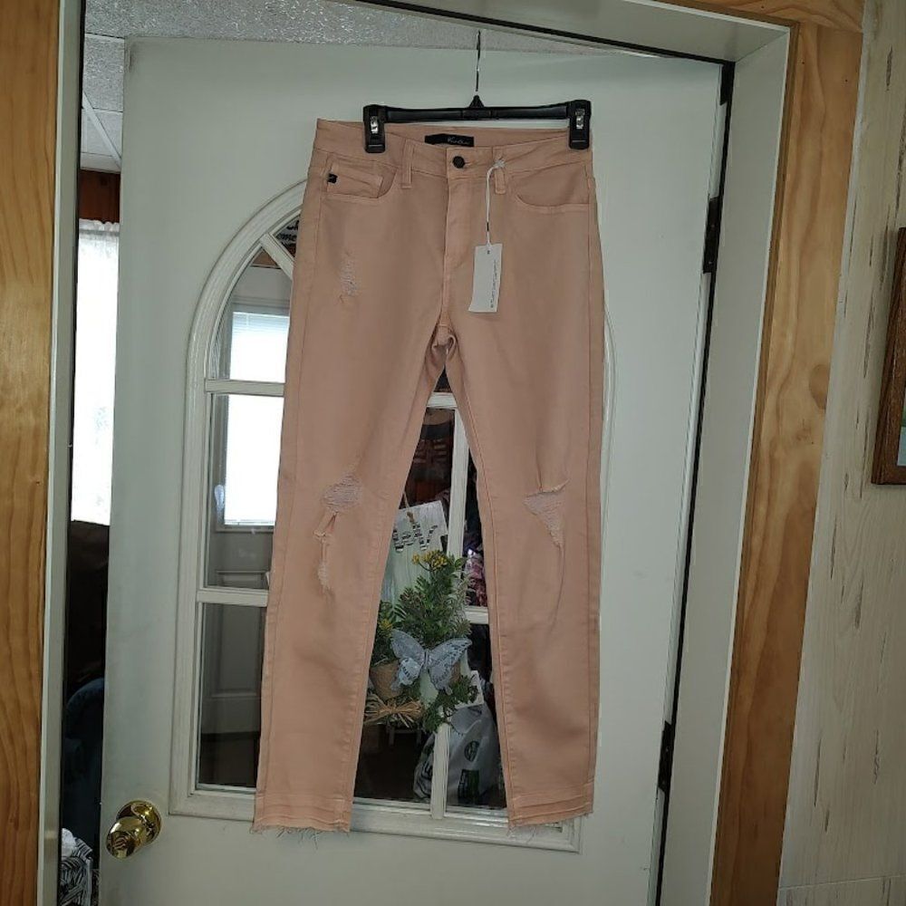 New Kancan Distressed Dark peach colored Skinny Jeans size 7 27